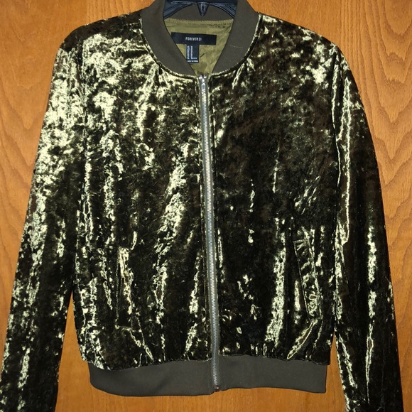 Olive green crushed velvet jacket - Picture 2 of 5